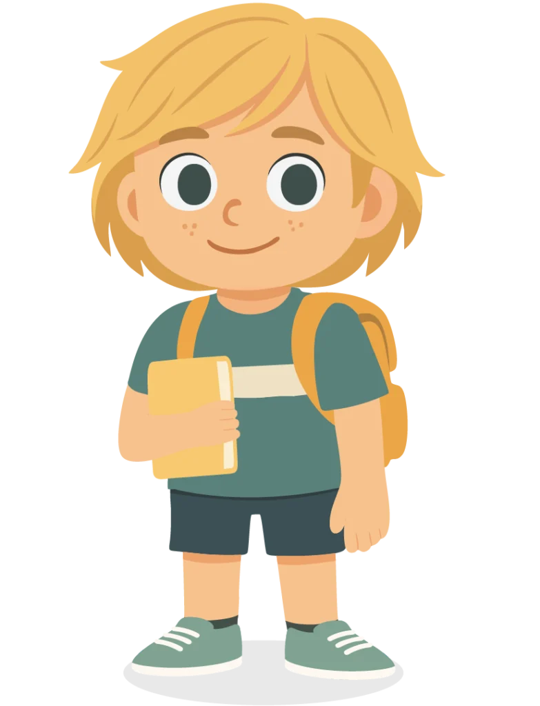 Illustrerad karaktär från Klure som följer med barnet i lärandet